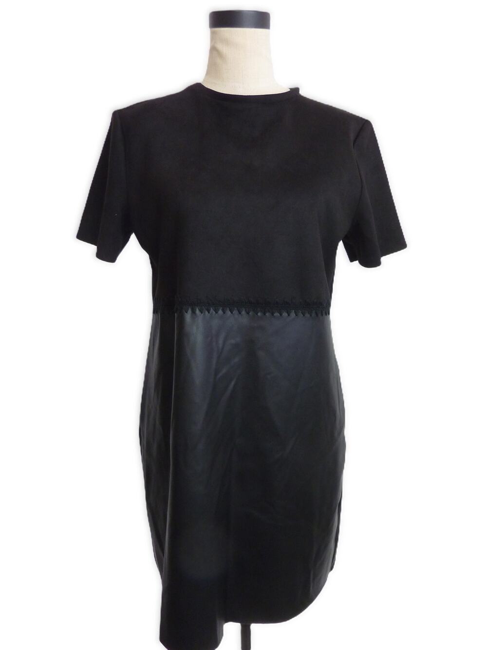 NWT Zara Black Faux Leather and Suede Dress Size M